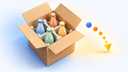 Twelve glass bottles in a box: fixing the parcel before the funnel