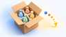 Twelve glass bottles in a box: fixing the parcel before the funnel