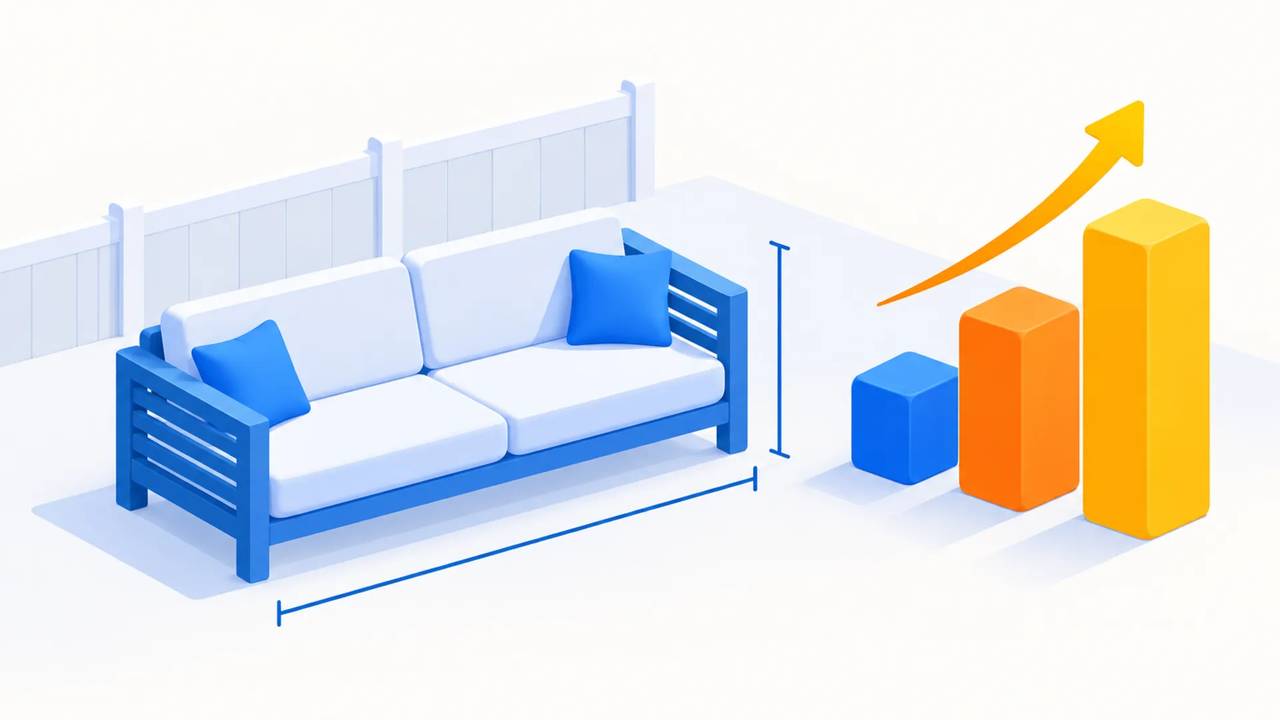 On a white backdrop, a six-seat sectional is the same size as a bistro set